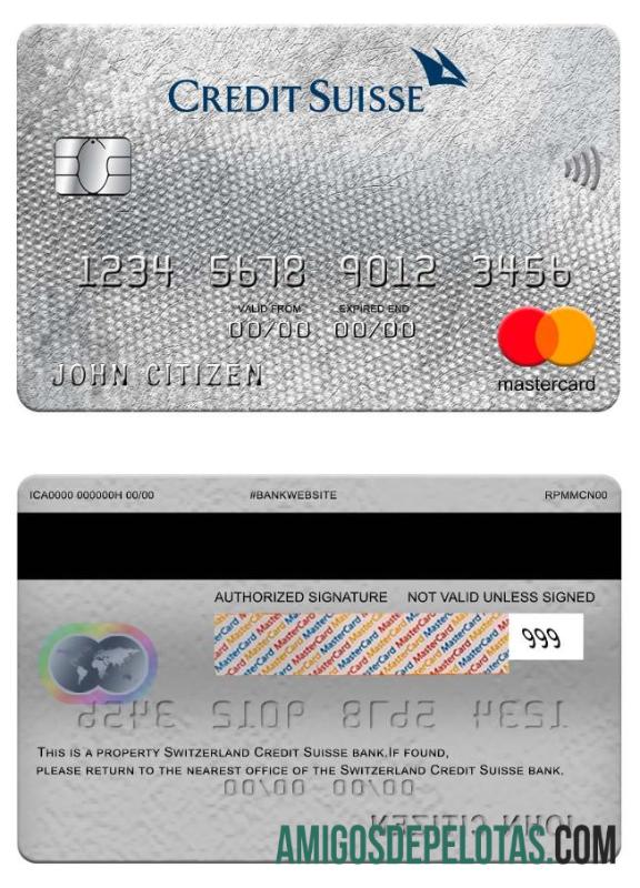 Suíça Credit Suisse Bank Mastercard exemplo real